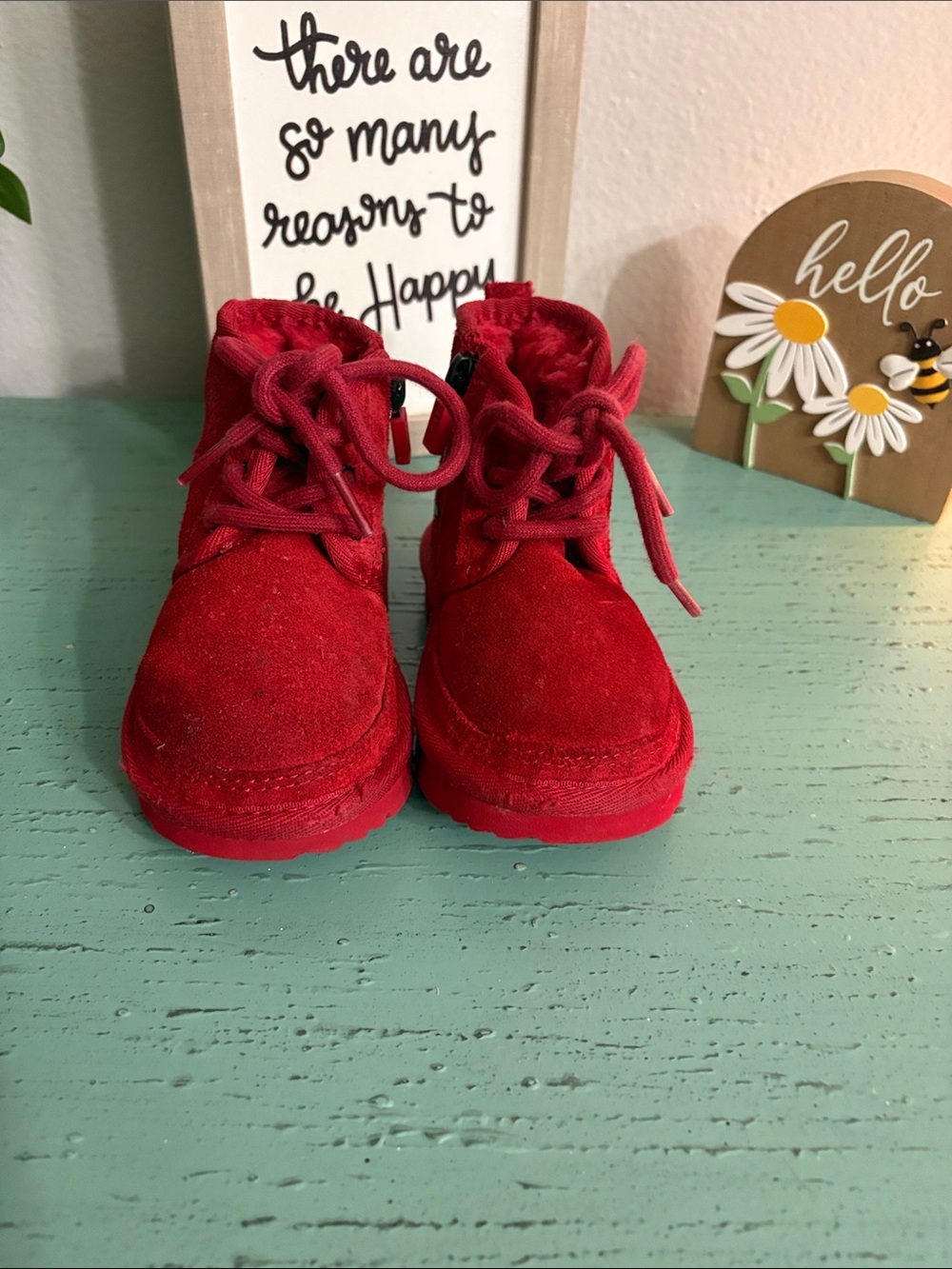 UGG Kids Red Suede Lace-Up Boots